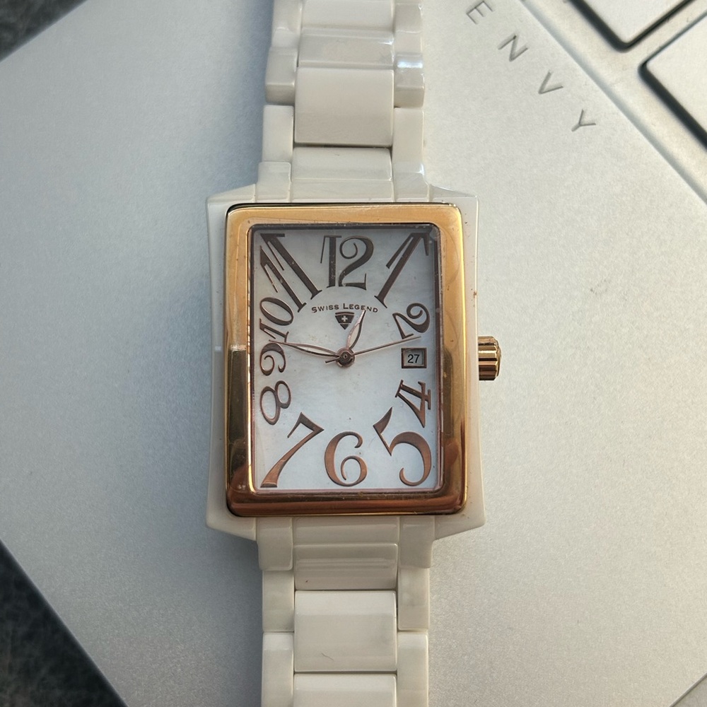 Swiss legend white and gold watch
